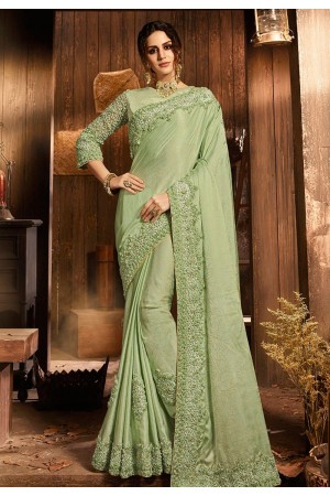 Pista green silk festival wear saree  5401